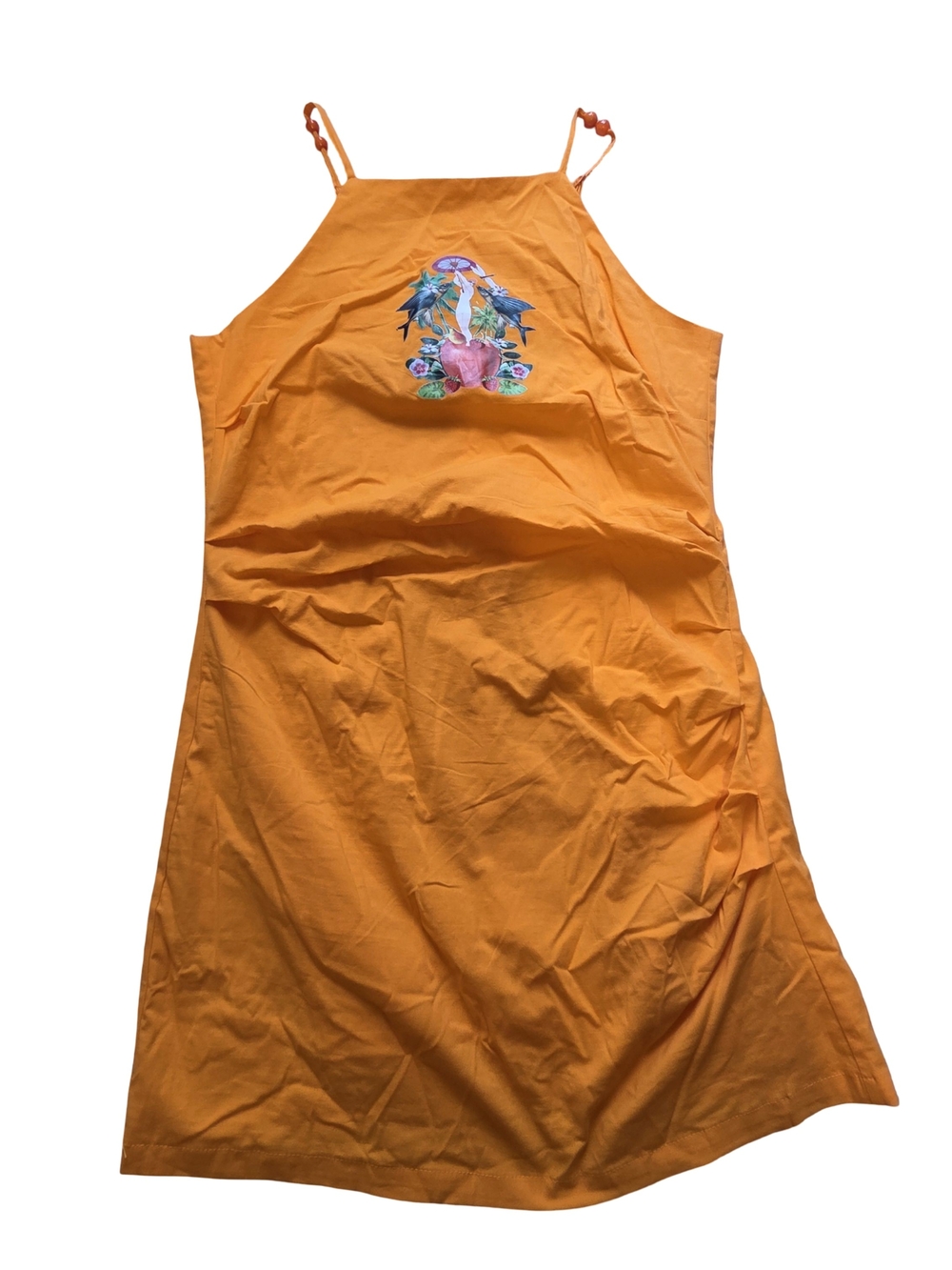 Desigual Orange Midi Sundress with Tropical Embroidery